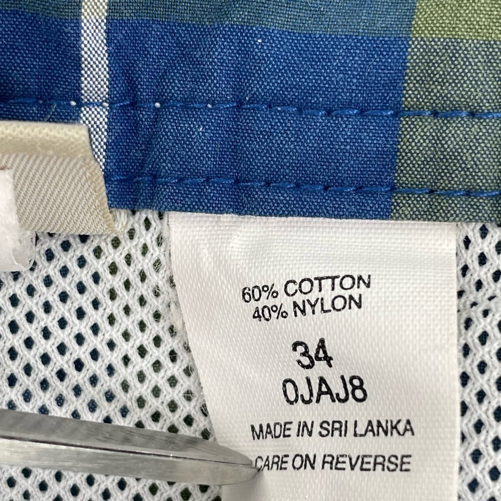 Vintage Y2K L.L. Bean Swim Trunks Preppy Blue Green Plaid Cargo Pockets | 34x10 - Picture 8 of 9
